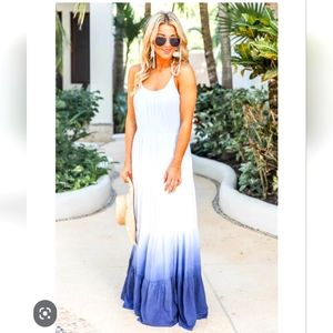Pink lily dip dye blue maxi dress